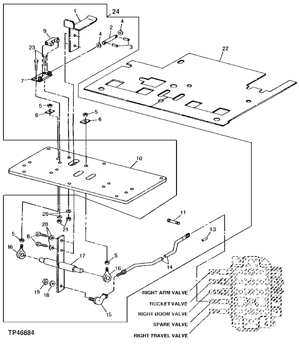 Схема запчастей John Deere 90 - 28 - AUXILIARY VALVE CONTROL PEDAL AND LINKAGE 3315 - EXCAVATOR 33