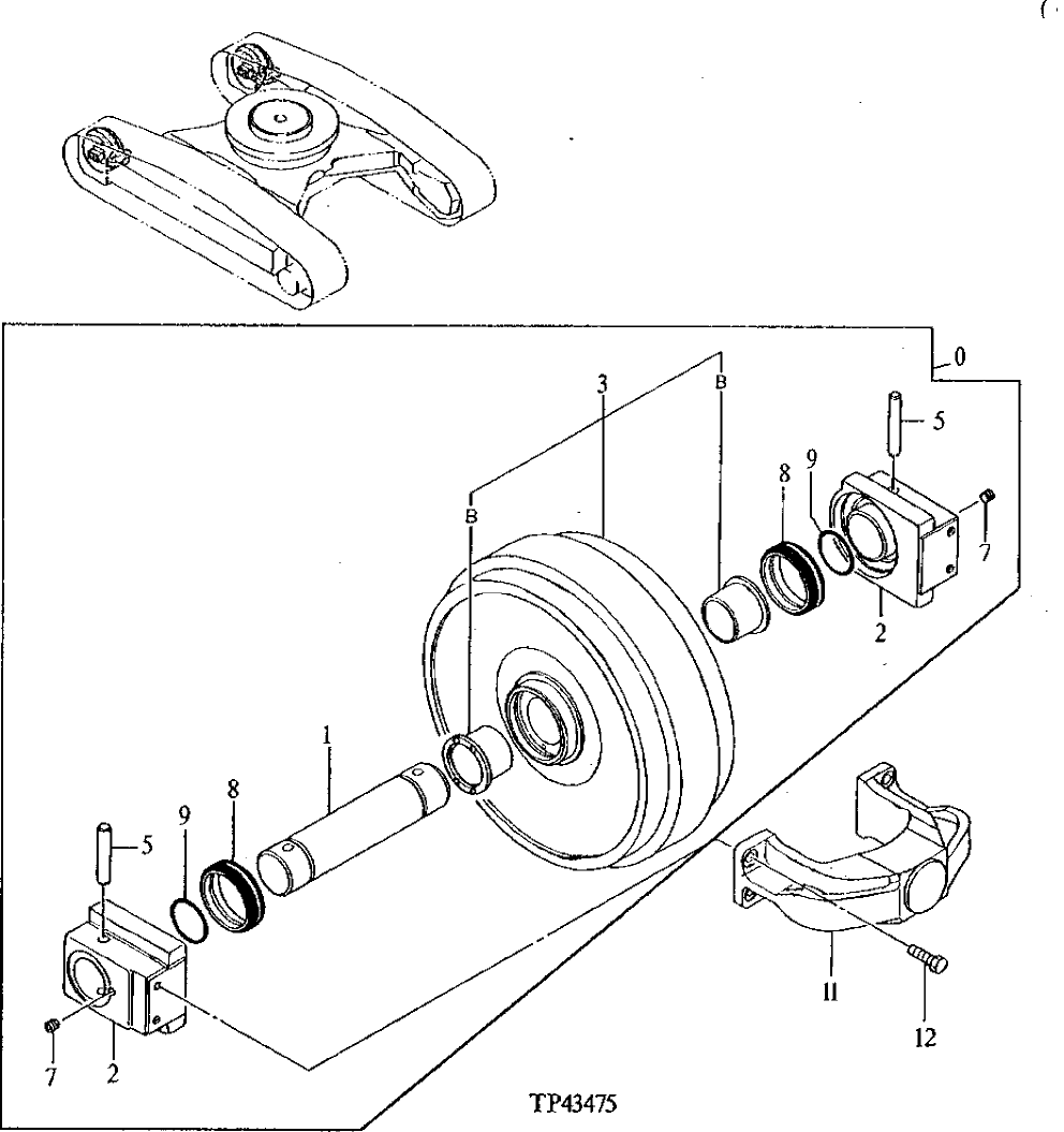 Схема запчастей John Deere 90 - 22 - REPLACEMENT FRONT IDLER 130 - TRACKS 1