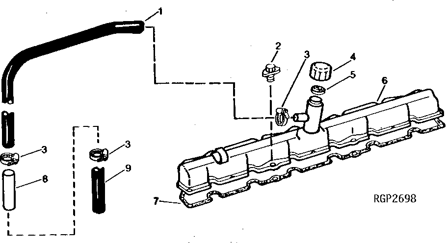 Схема запчастей John Deere 90 - 3 - ROCKER ARM COVER AND ENGINE VENTILATOR OUTLET 402 - ENGINE 4