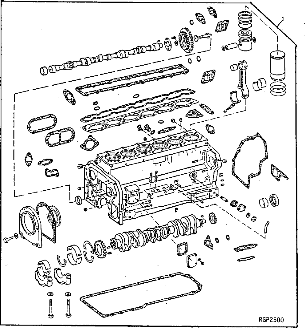 Схема запчастей John Deere 90 - 6 - ENGINE SHORT BLOCK (GEAR DRIVEN WATER PUMP) 404 - ENGINE 4