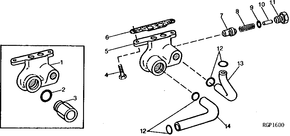 Схема запчастей John Deere 90 - 15 - ENGINE OIL COOLER BYPASS VALVE AND HOUSING 407 - ENGINE 4