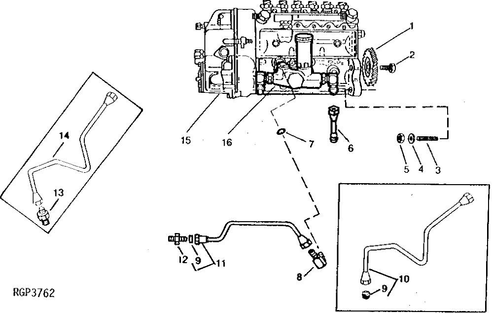 Схема запчастей John Deere 90 - 4 - FUEL INJECTION PUMP AND LUBE LINES 413 - ENGINE 4