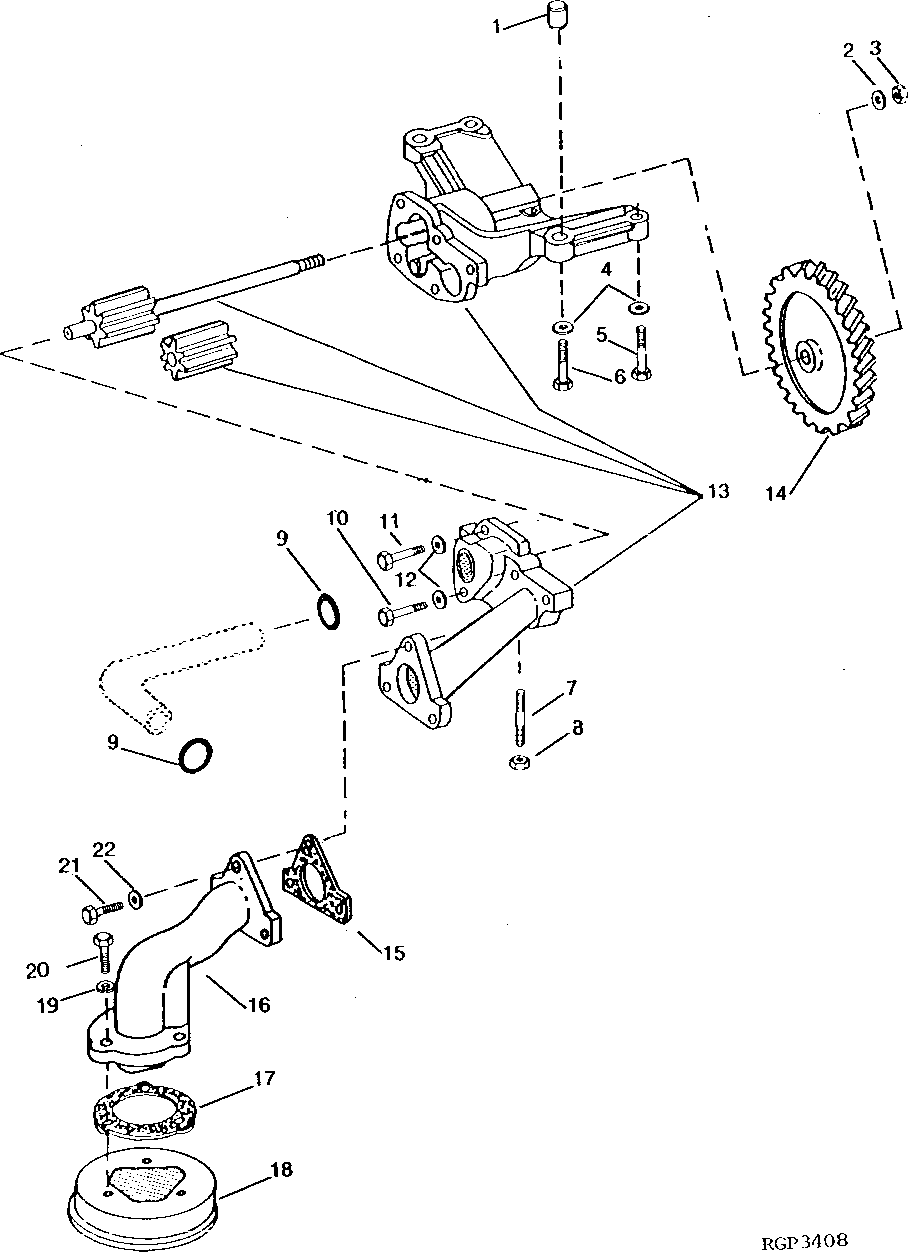 Схема запчастей John Deere 90C - 4 - ENGINE OIL PUMP (EARLY DESIGN CRANKSHAFT DRIVEN) 407 - ENGINE 4