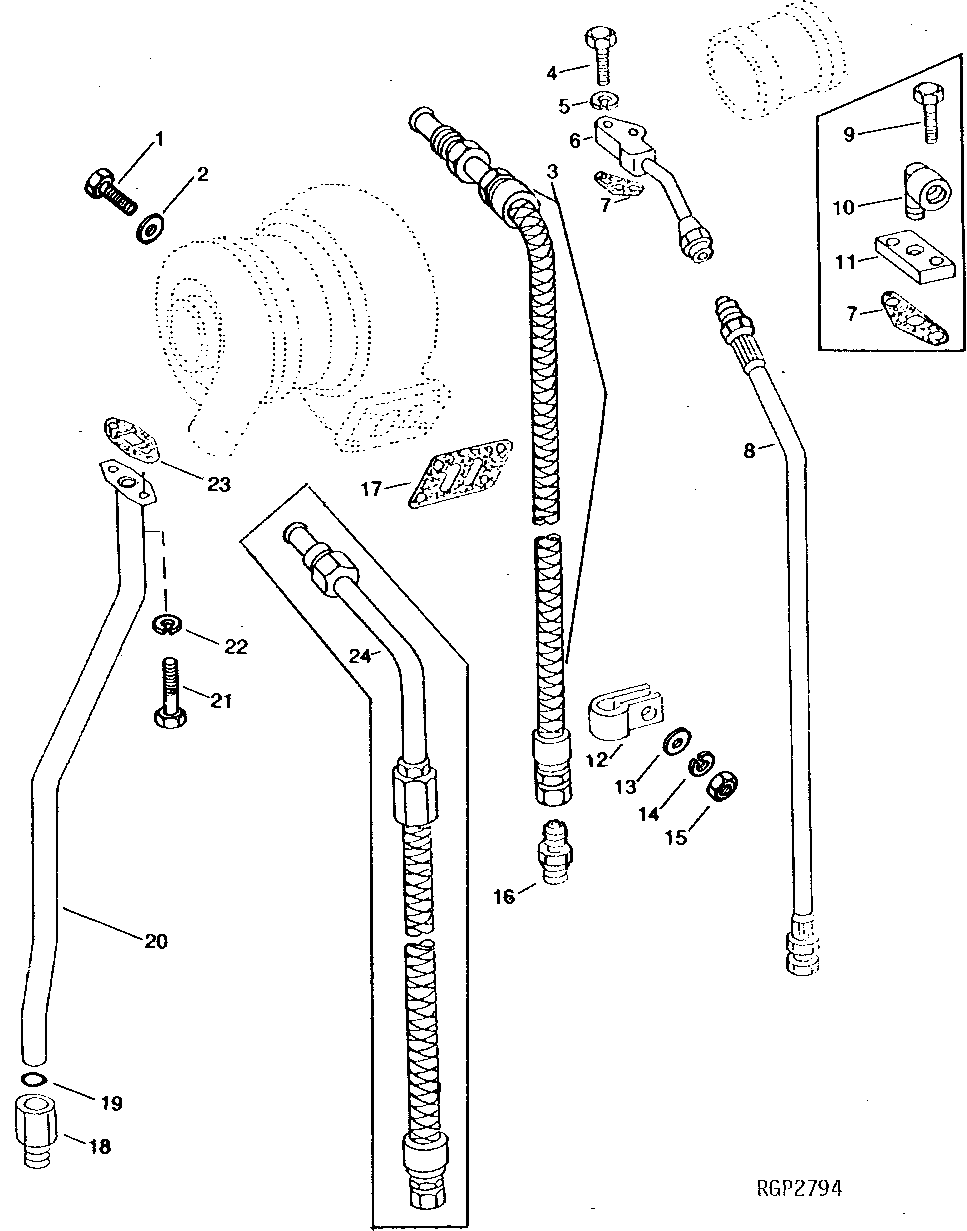 Схема запчастей John Deere 90C - 4 - TURBOCHARGER OIL LINES 416 - ENGINE 4