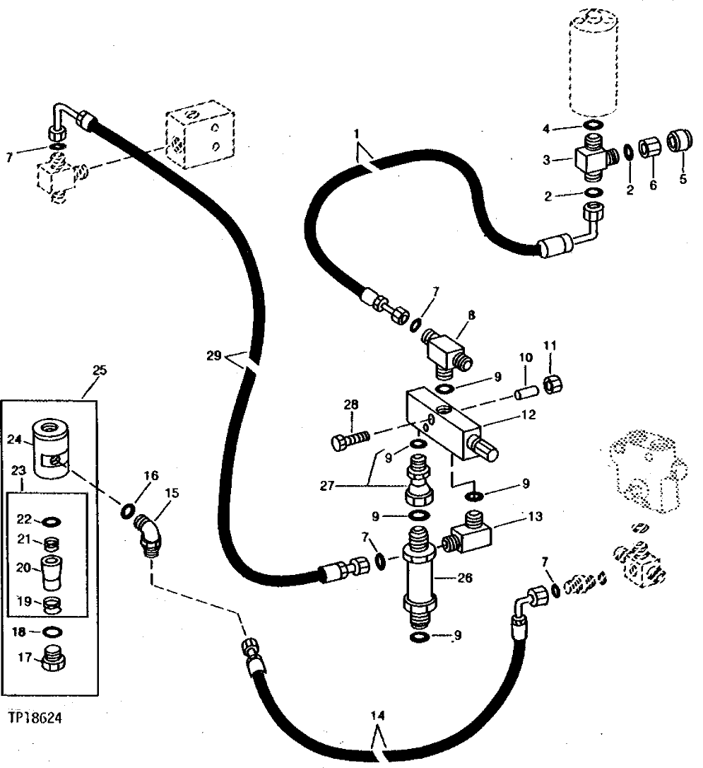 Схема запчастей John Deere 90C - 30 - PILOT CONTROL HOSES, PRESSURE REDUCING VALVE AND CHECK VALVE 3360 - BACKHOE AND EXCAVATOR 33