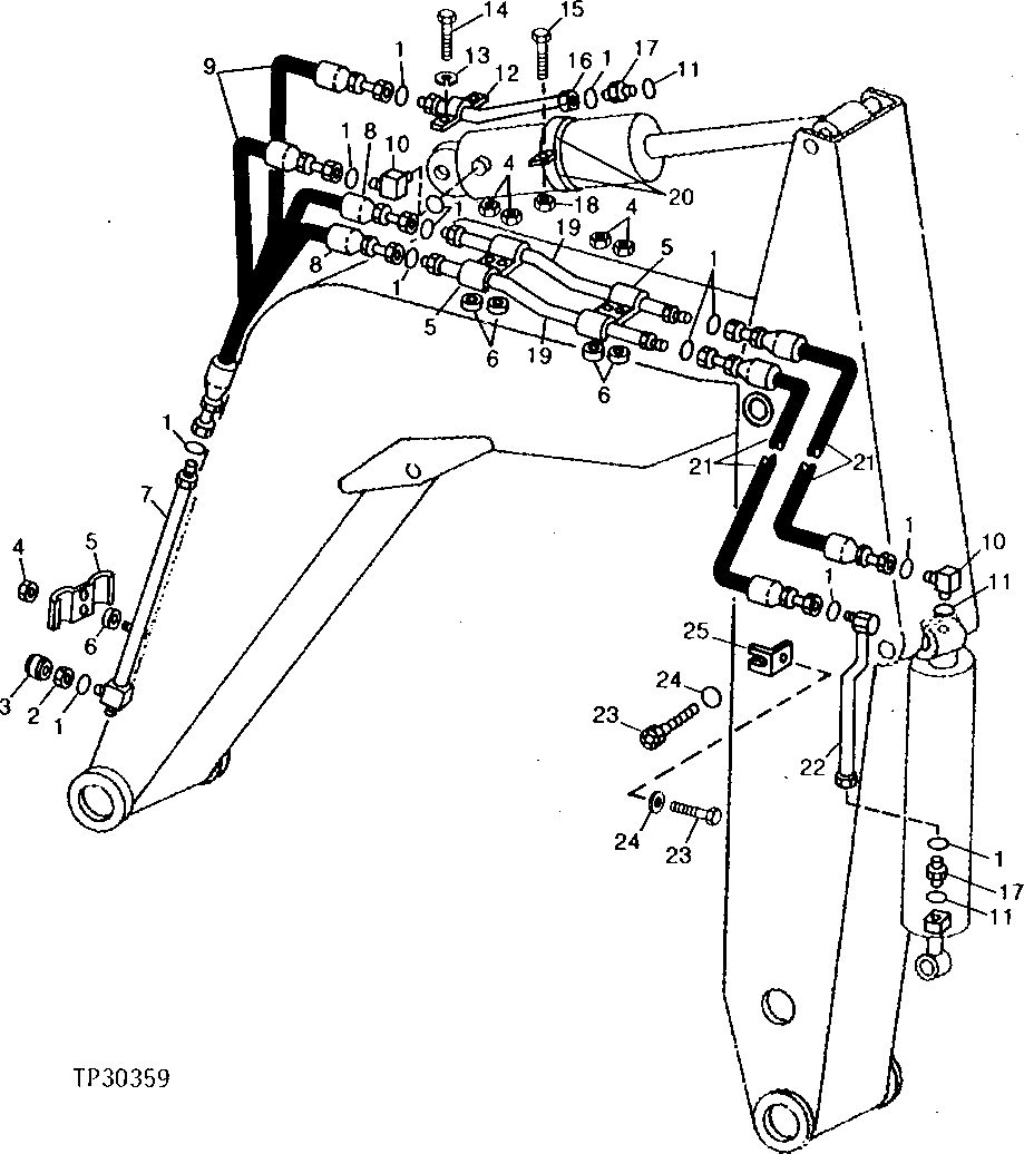 Схема запчастей John Deere 90C - 36 - ARM AND BUCKET CYLINDER HOSES AND LINES 3360 - BACKHOE AND EXCAVATOR 33