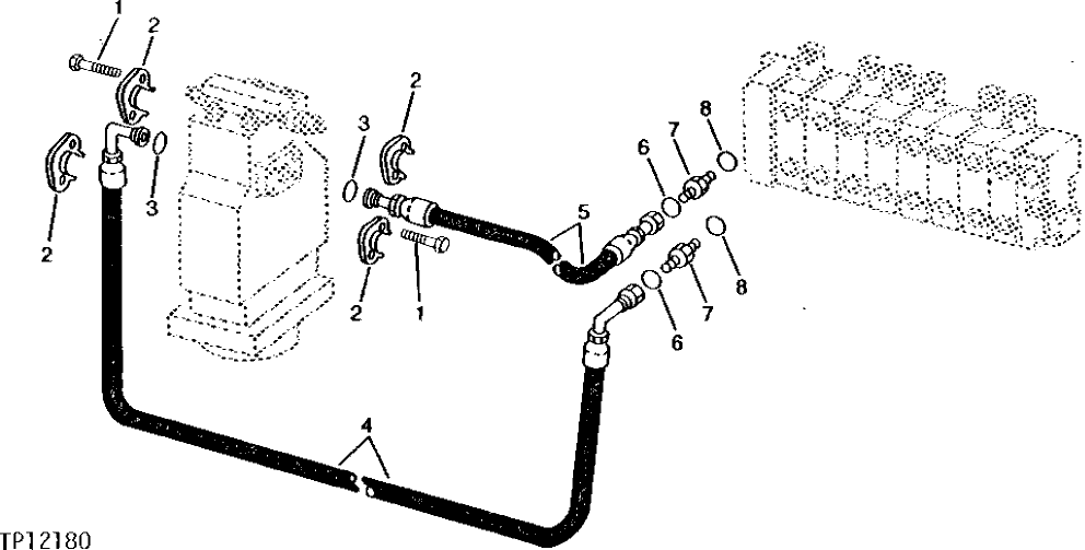 Схема запчастей John Deere 90C - 2 - CONTROL VALVE TO SWING MOTOR HOSES AND FITTINGS 4360 - SWING, ROTATION OR PIVOTING SYSTEM 43