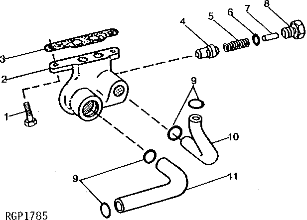 Схема запчастей John Deere 90CR - 6 - ENGINE OIL COOLER BYPASS VALVE AND HOUSING 407 - ENGINE 4