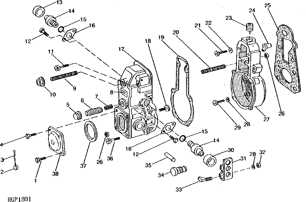 Схема запчастей John Deere 90CR - 10 - FUEL INJECTION PUMP GOVERNOR HOUSING 413 - ENGINE 4