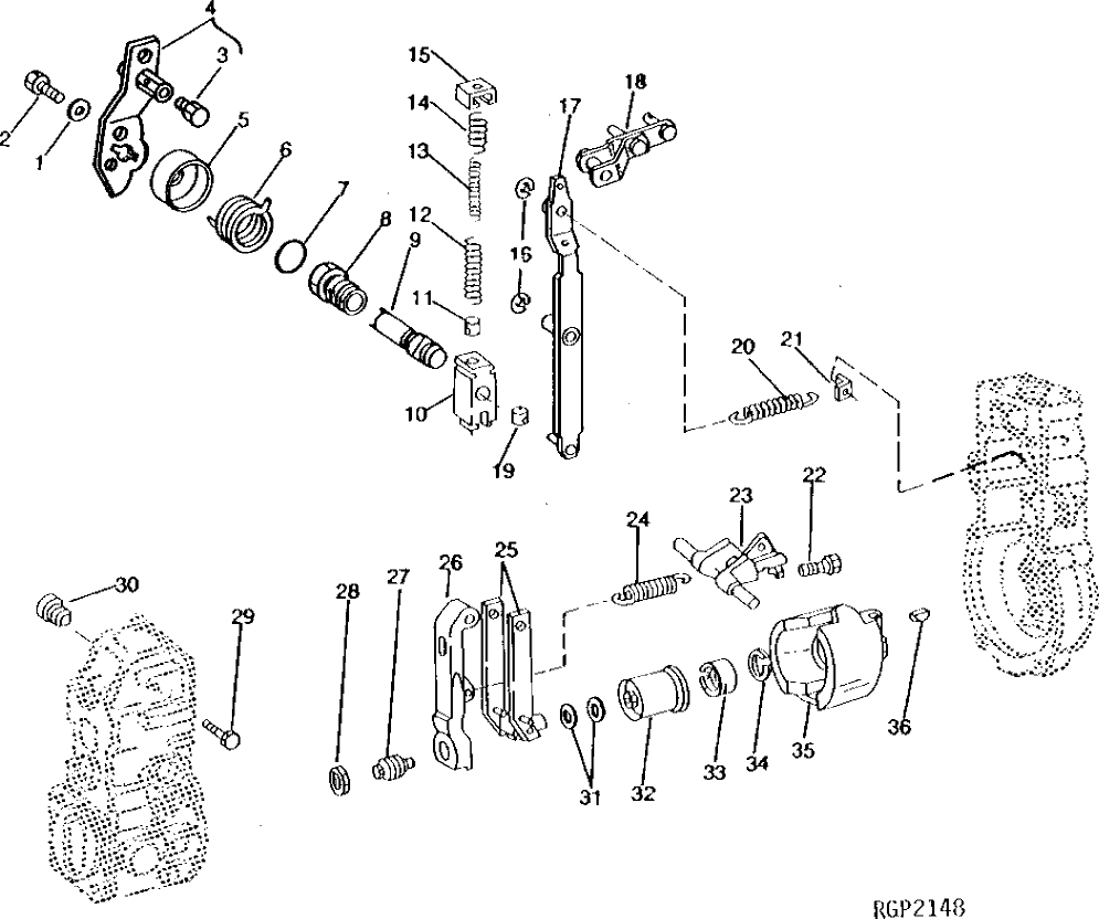 Схема запчастей John Deere 90CR - 12 - FUEL INJECTION PUMP GOVERNOR LEVERS 413 - ENGINE 4