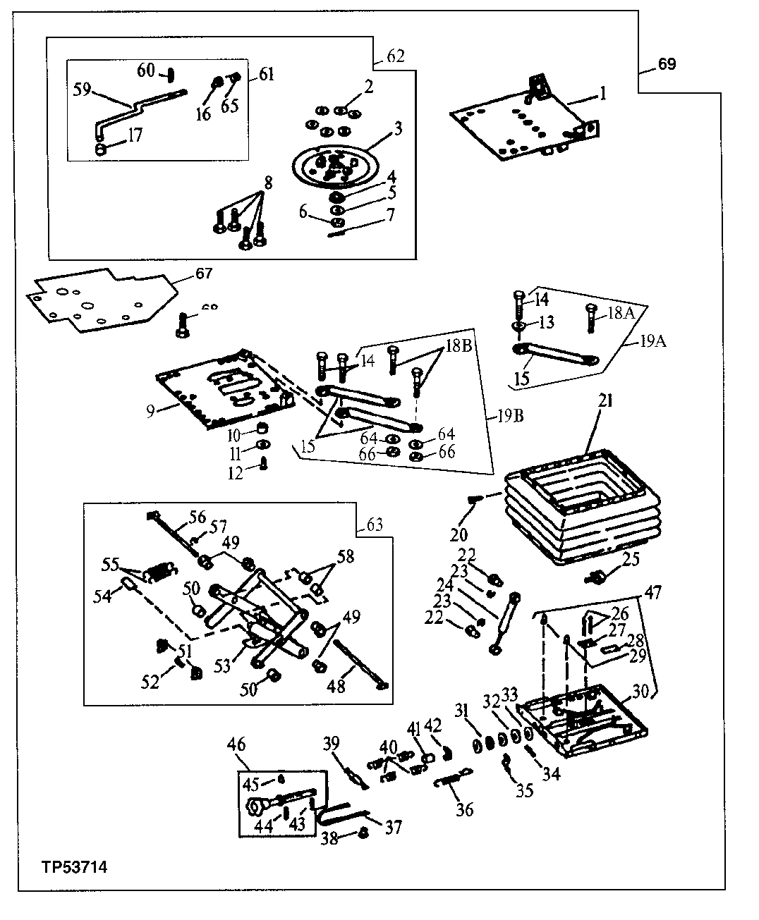 Схема запчастей John Deere 90CR - 9A - SEAT SUSPENSION BASE WITH TURNTABLE 1821 - OPERATORS STATION 18