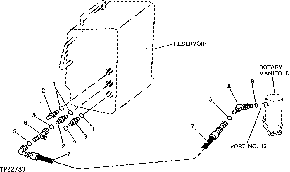 Схема запчастей John Deere 90CR - 20 - ROTARY MANIFOLD TO RESERVOIR HOSE AND FITTINGS 3360 - BACKHOE AND EXCAVATOR 33