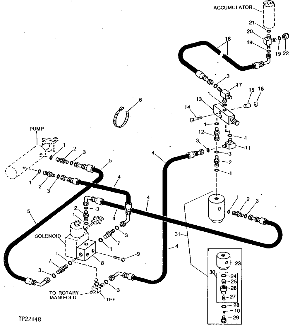 Схема запчастей John Deere 90CR - 26 - PILOT CONTROL HOSES, PRESSURE REDUCING VALVES, CHECK VALVES AND FILTER 3360 - BACKHOE AND EXCAVATOR 33