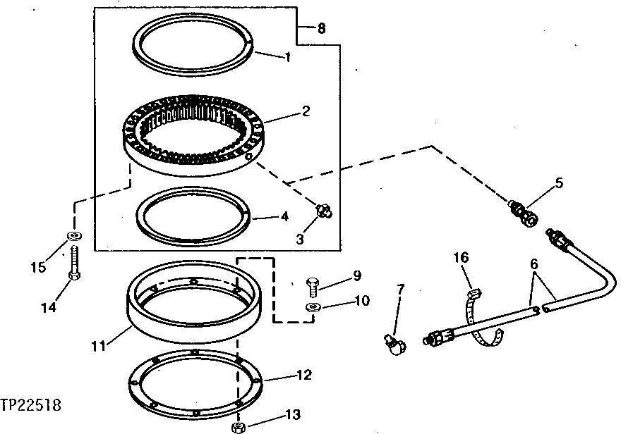 Схема запчастей John Deere 90CR - 1 - SWING BEARING AND LUBRICATION LINE 4350 - SWING, ROTATION OR PIVOTING SYSTEM 43