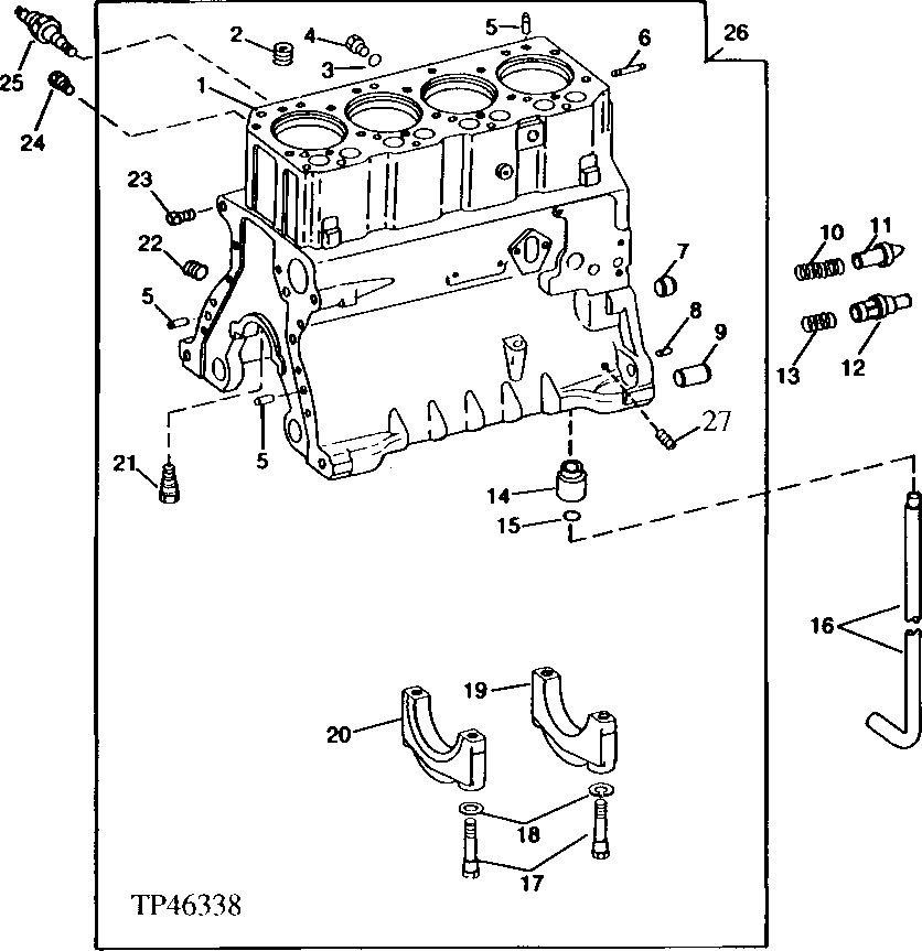 Схема запчастей John Deere 95 - 2 - REPLACEMENT CYLINDER BLOCK AND MAIN BEARING CAPS 404 - ENGINE 4