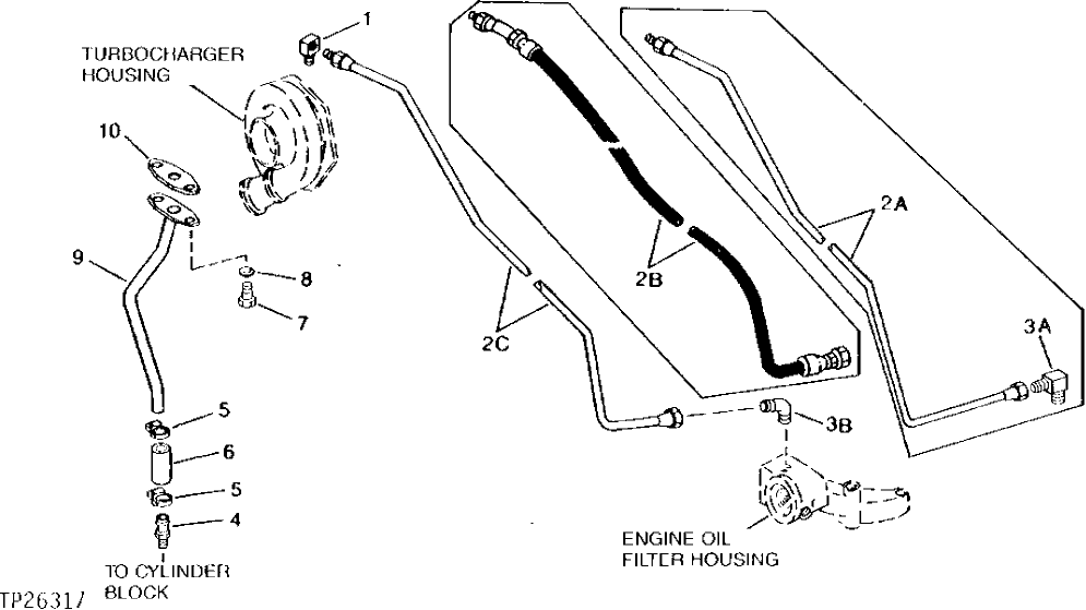 Схема запчастей John Deere 95 - 6 - TURBOCHARGER OIL LINES 416 - ENGINE 4