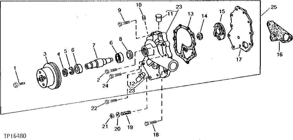 Схема запчастей John Deere 95 - 1 - WATER PUMP ASSEMBLY 417 - ENGINE 4