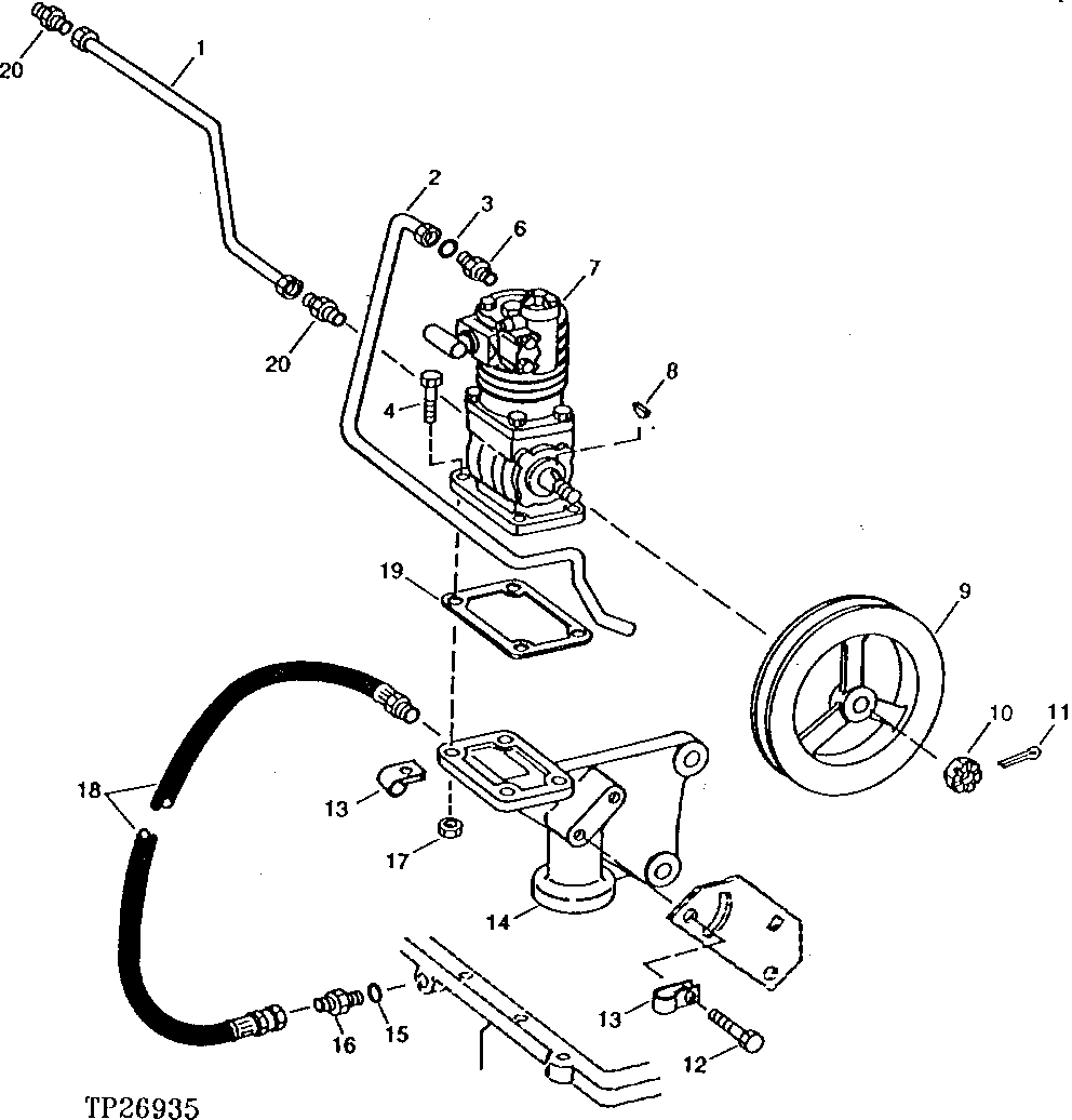 Схема запчастей John Deere 95 - 2 - AIR COMPRESSOR, LINES, HOSE AND MOUNTING BRACKET 2261 - VEHICLE PNEUMATIC SYSTEMS 22