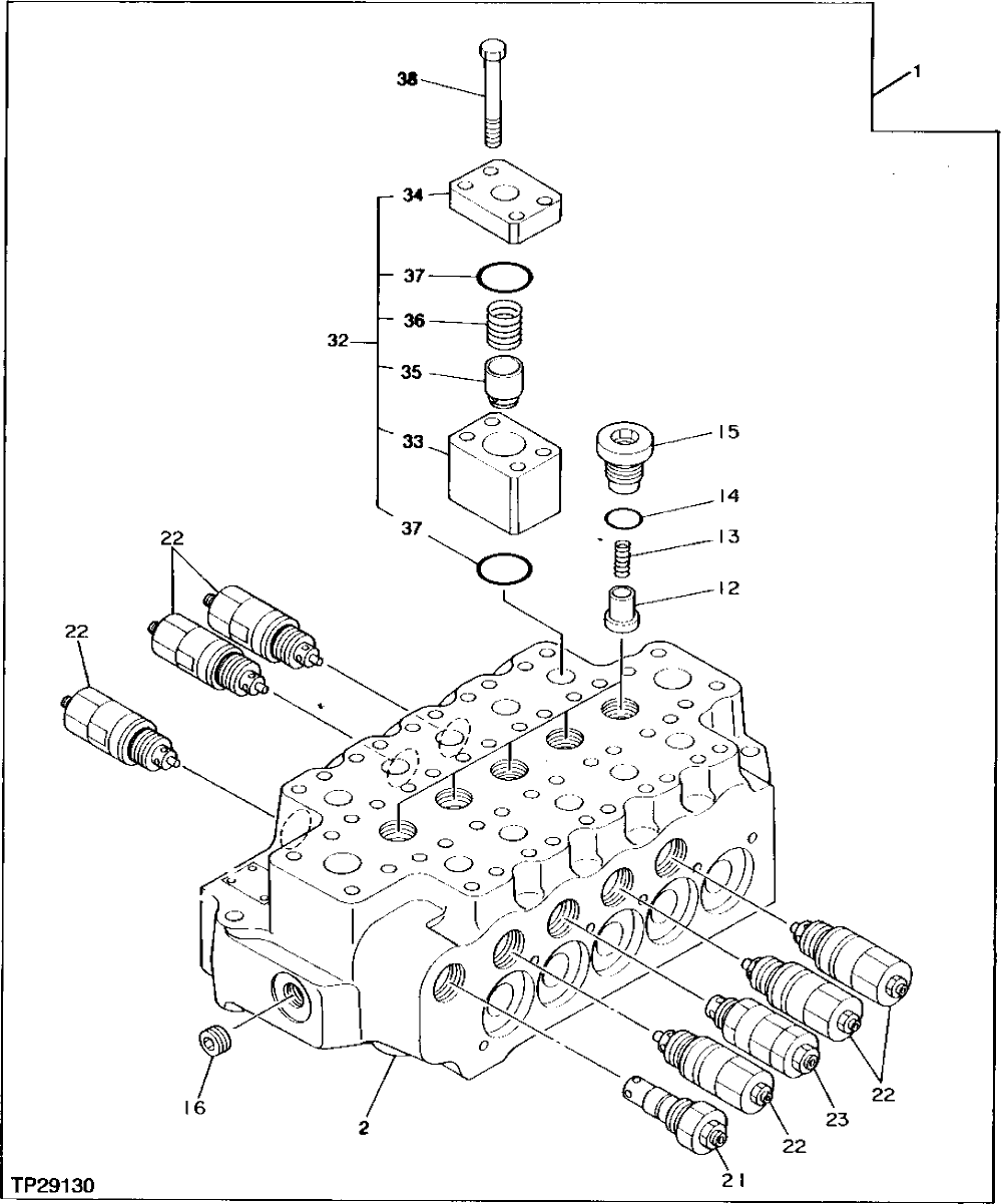 Схема запчастей John Deere 95 - 16 - RIGHT FUNCTION CONTROL VALVE 3360 - BACKHOE AND EXCAVATOR 33