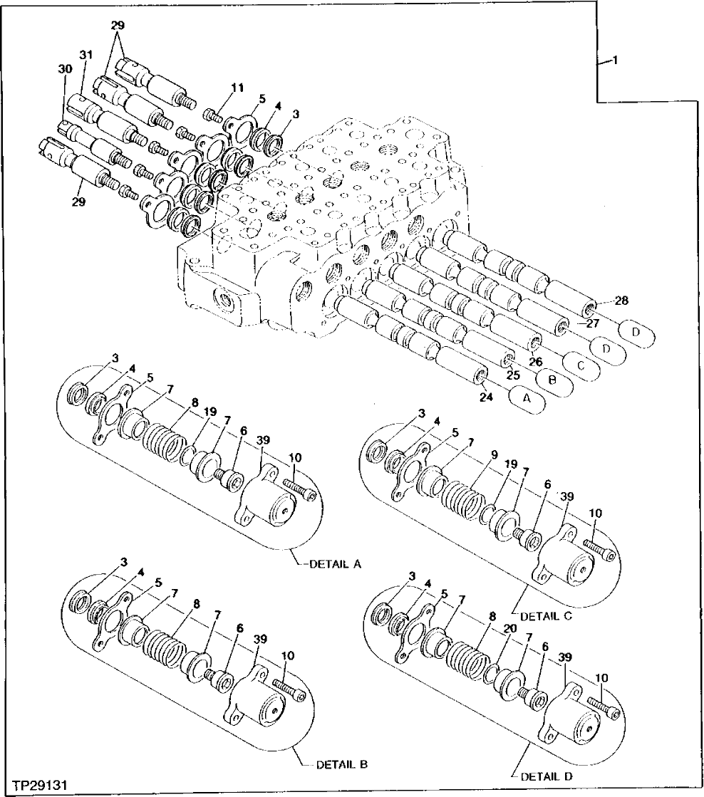 Схема запчастей John Deere 95 - 18 - RIGHT FUNCTION CONTROL VALVE 3360 - BACKHOE AND EXCAVATOR 33