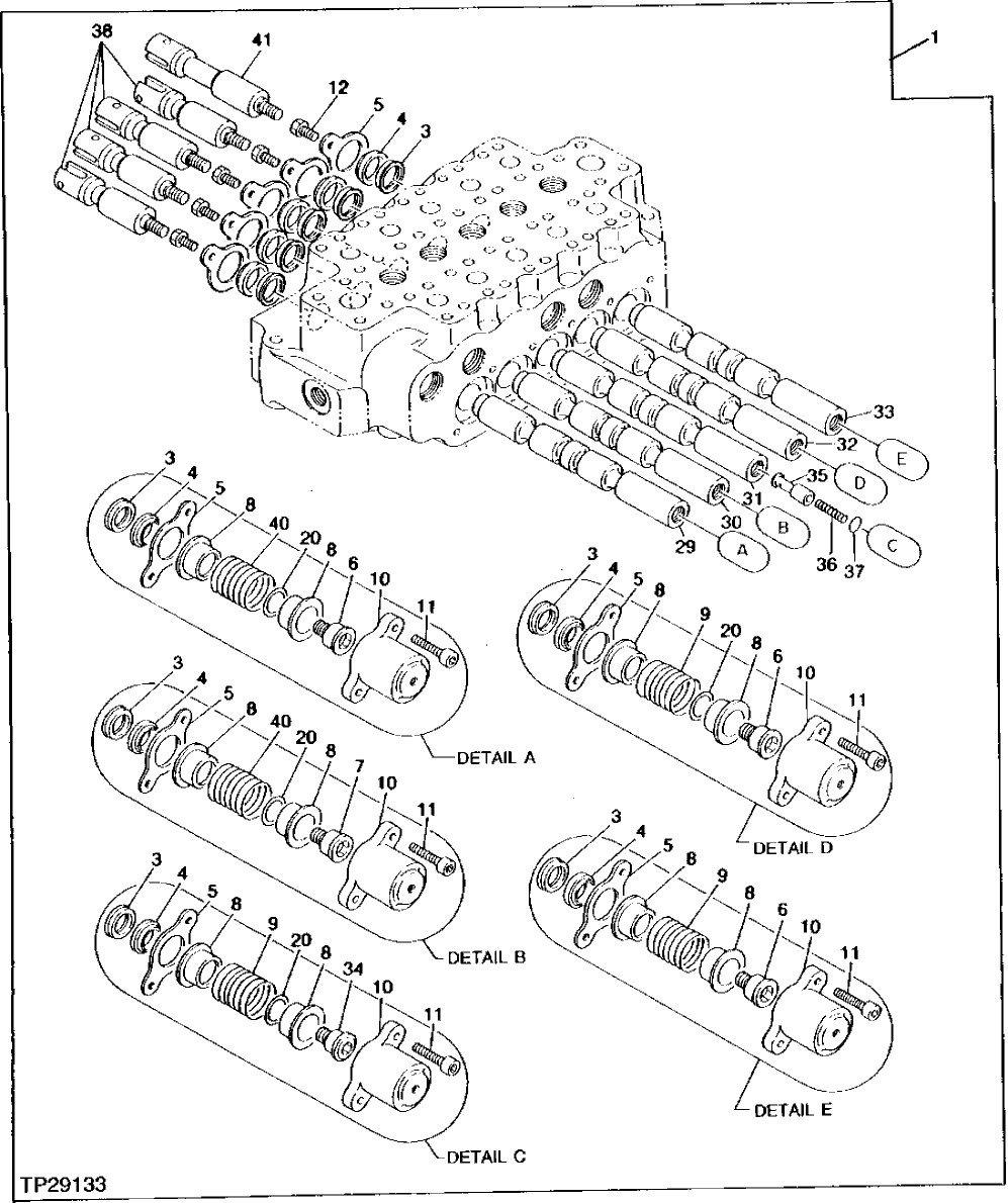 Схема запчастей John Deere 95 - 22 - LEFT FUNCTION CONTROL VALVE 3360 - BACKHOE AND EXCAVATOR 33