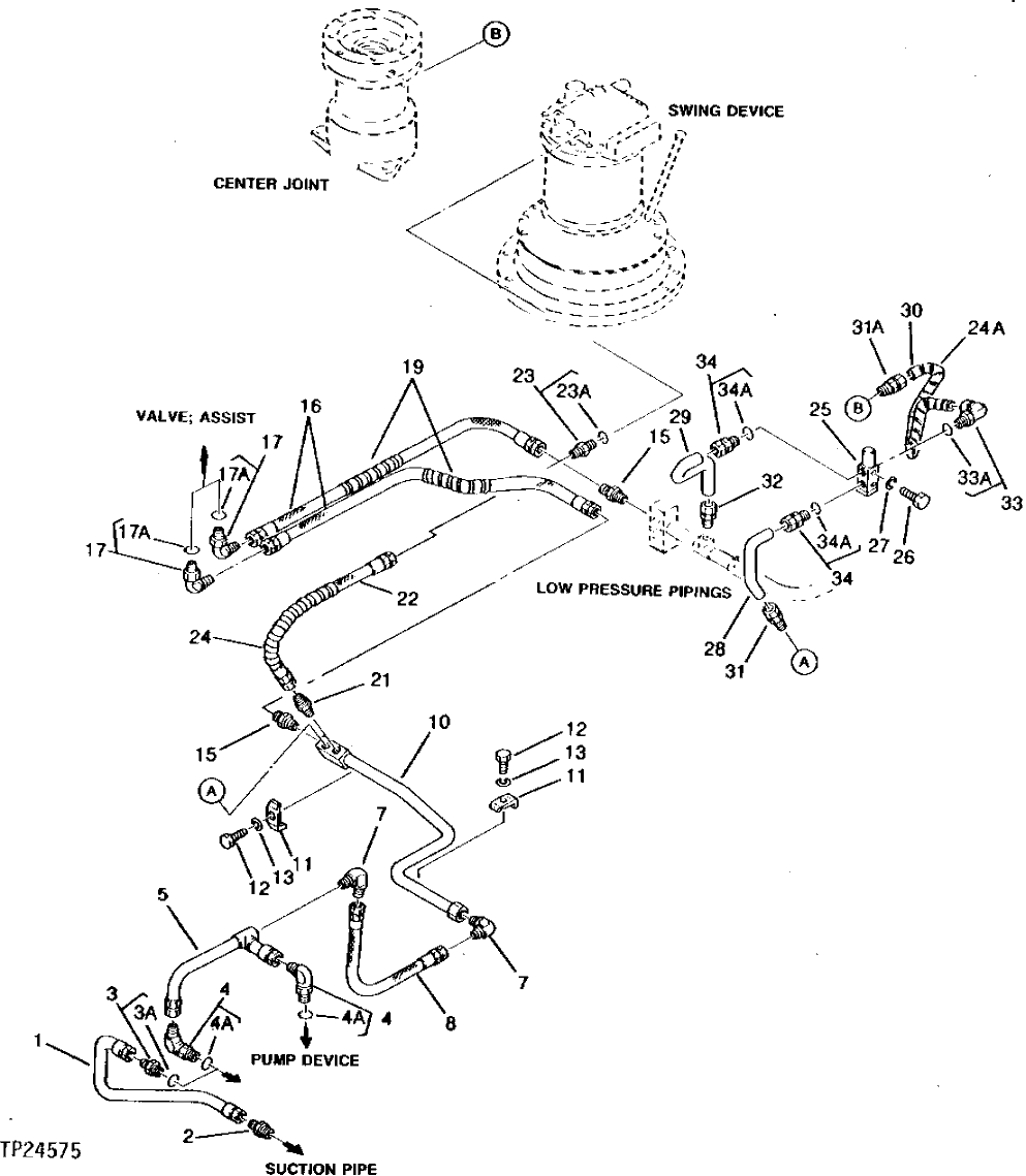 Схема запчастей John Deere 95 - 26 - PILOT HYDRAULIC LINES AND HOSES 3360 - BACKHOE AND EXCAVATOR 33