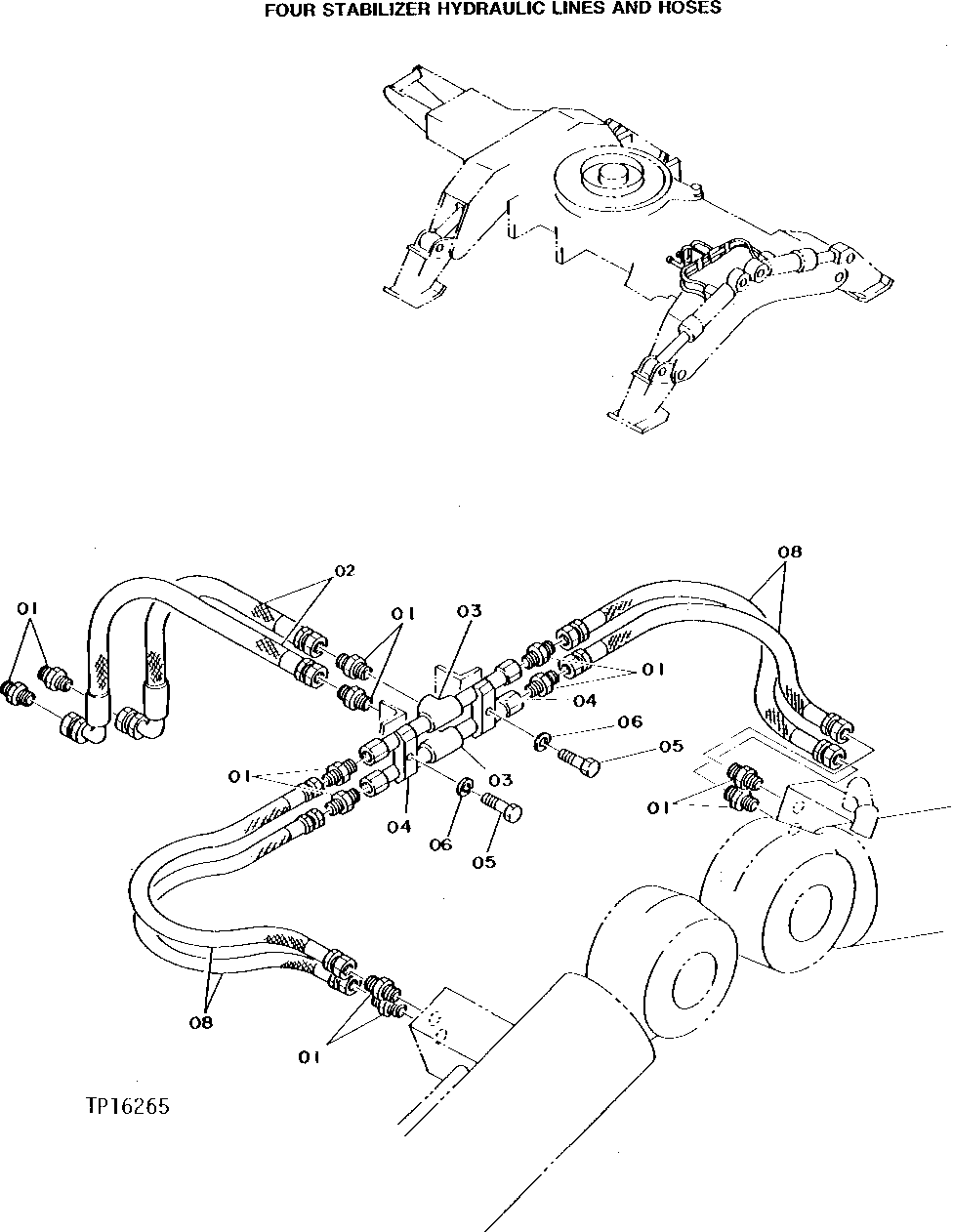 Схема запчастей John Deere 95 - 30 - FOUR-STABILIZER HYDRAULIC LINES AND HOSES 3360 - BACKHOE AND EXCAVATOR 33