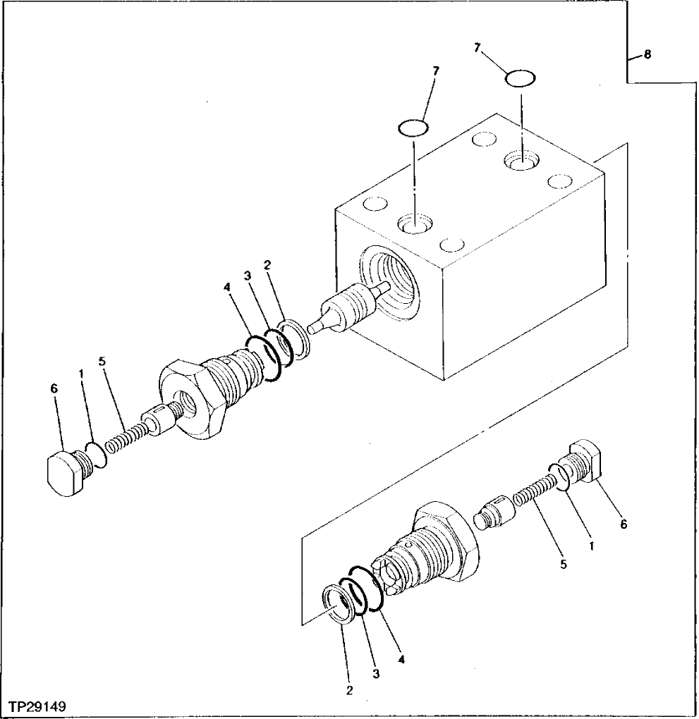 Схема запчастей John Deere 95 - 48 - STABILIZER CYLINDER CHECK VALVE 3360 - BACKHOE AND EXCAVATOR 33