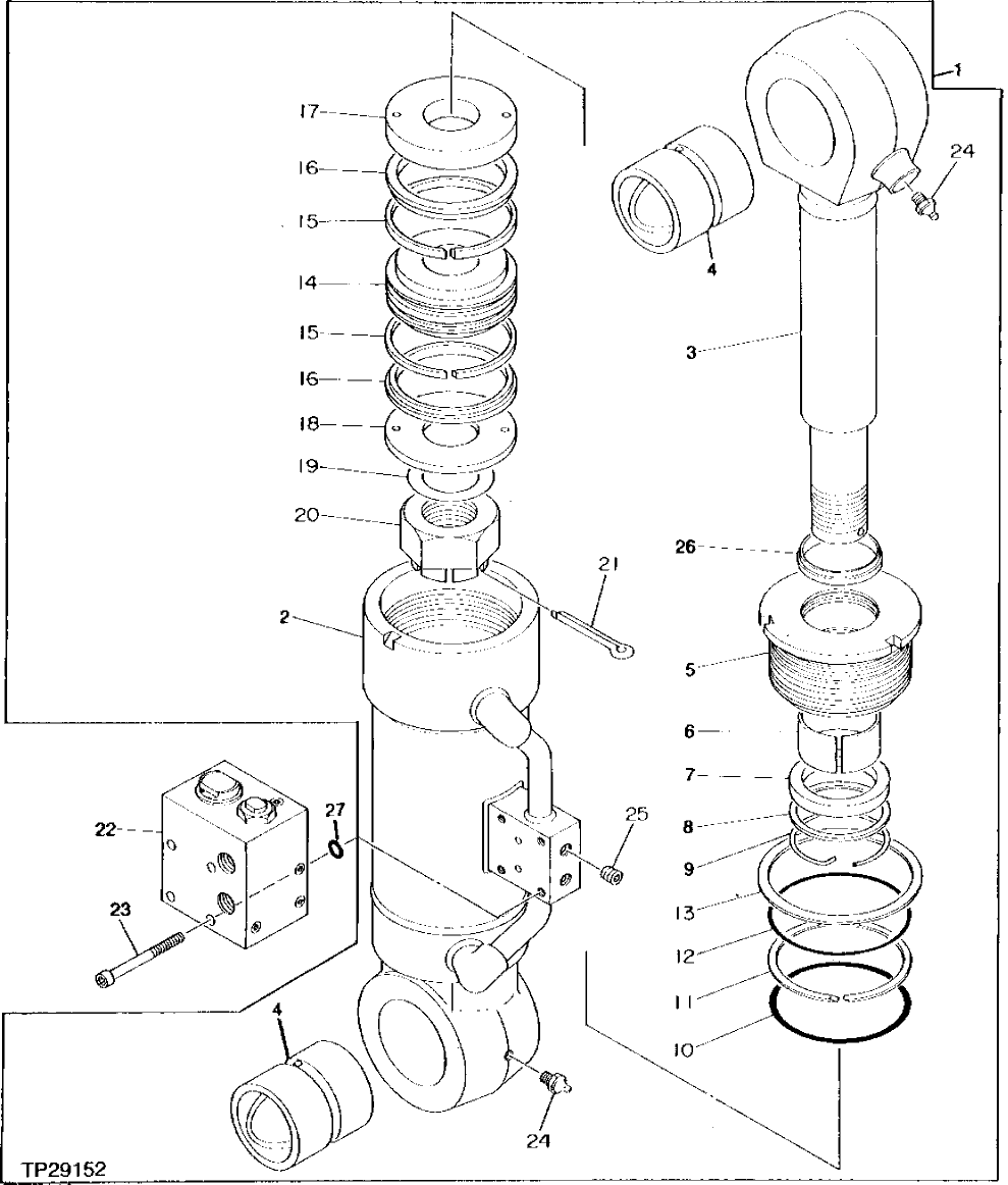 Схема запчастей John Deere 95 - 54 - LEFT BLADE CYLINDER 3360 - BACKHOE AND EXCAVATOR 33