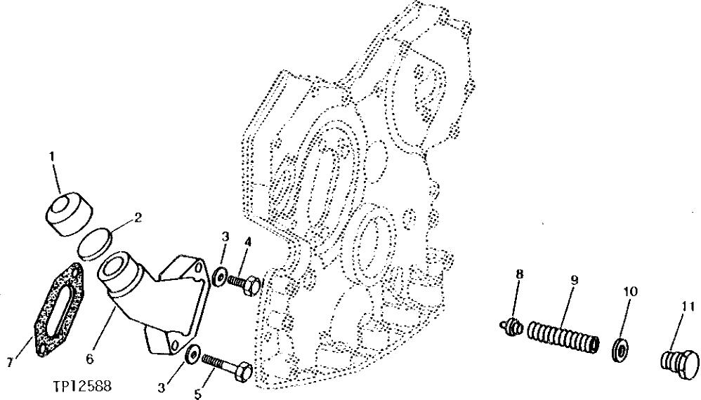 Схема запчастей John Deere 0 - 3 - ENGINE OIL FILLER INLET AND PRESSURE REGULATING VALVE 407 - ENGINE 4