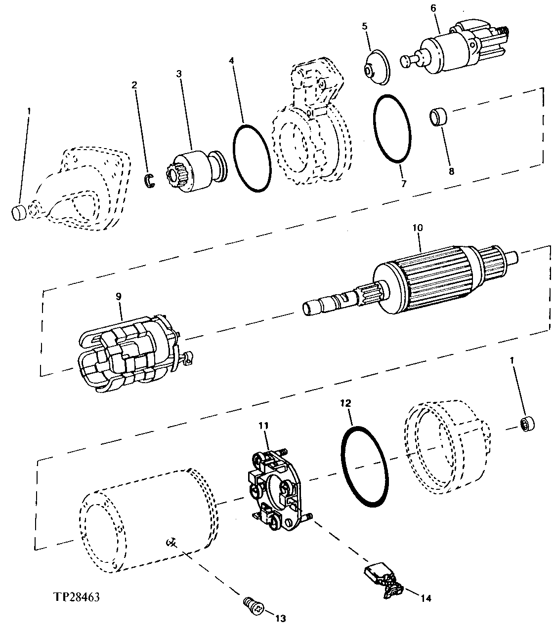 Схема запчастей John Deere 0 - 1C - STARTING MOTOR DRIVE, HOUSING AND ARMATURE 422 - ENGINE 4