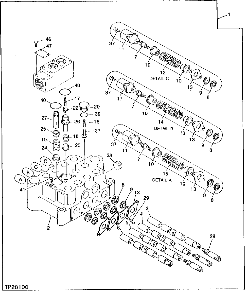 Схема запчастей John Deere 0 - 36 - CONTROL VALVE 2160 - MAIN HYDRAULIC SYSTEM 21