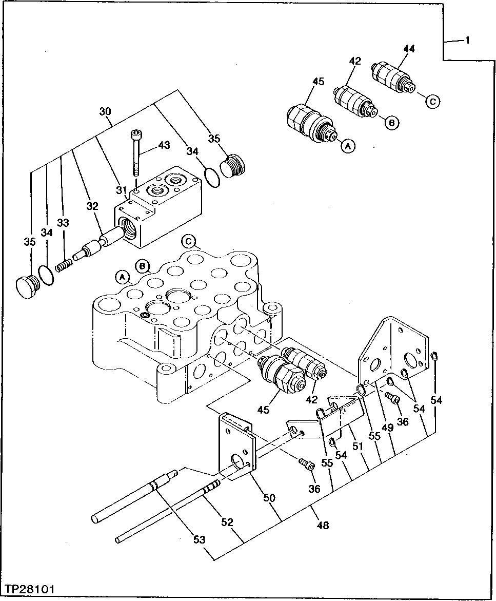 Схема запчастей John Deere 0 - 38 - CONTROL VALVE 2160 - MAIN HYDRAULIC SYSTEM 21