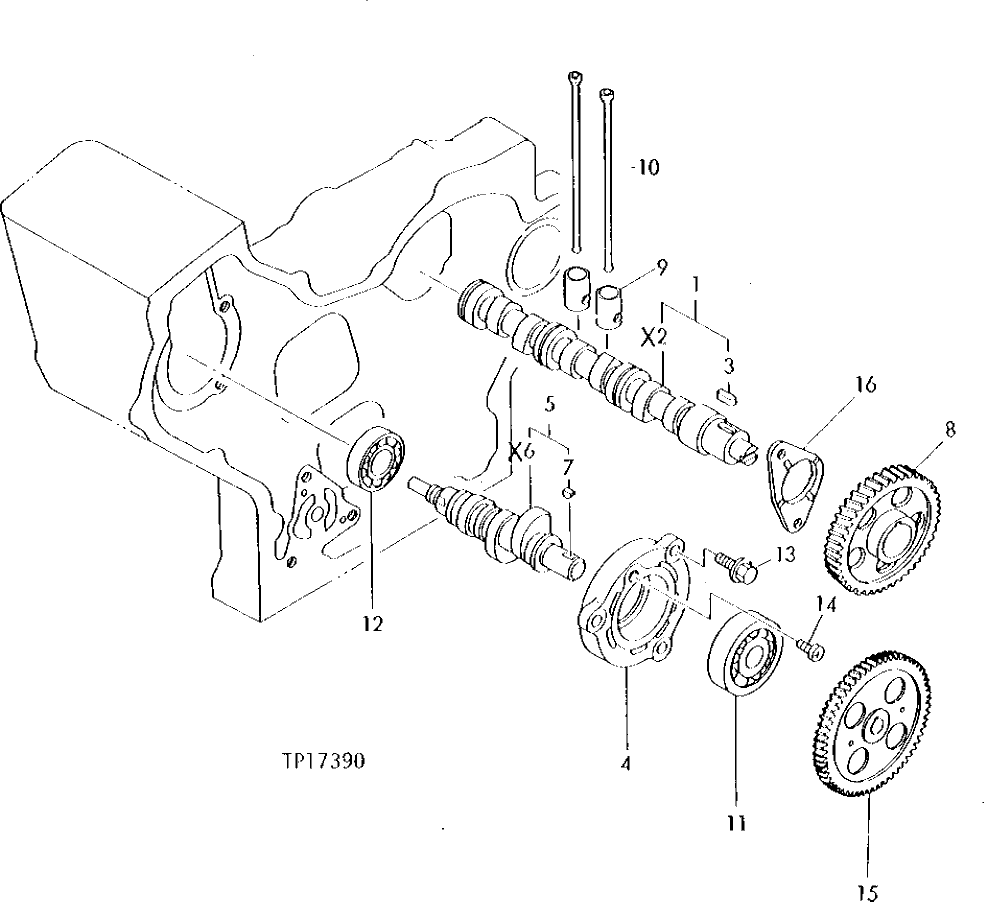 Схема запчастей John Deere 5 - 2 - ENGINE CAMSHAFT AND GEAR, FUEL INJECTION PUMP CRANKSHAFT AND GEAR 402 - ENGINE 4