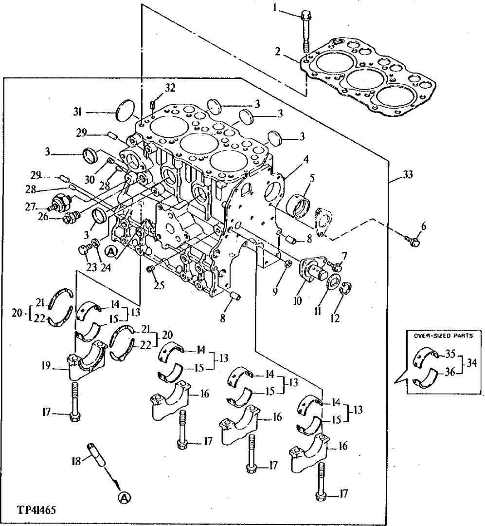 Схема запчастей John Deere 5 - 2 - CYLINDER BLOCK 404 - ENGINE 4