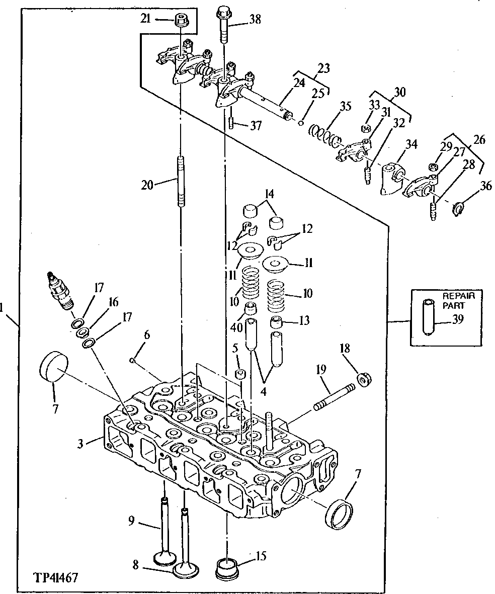 Схема запчастей John Deere 5 - 2 - ENGINE CYLINDER HEAD, ROCKER ARMS AND VALVES 409 - ENGINE 4