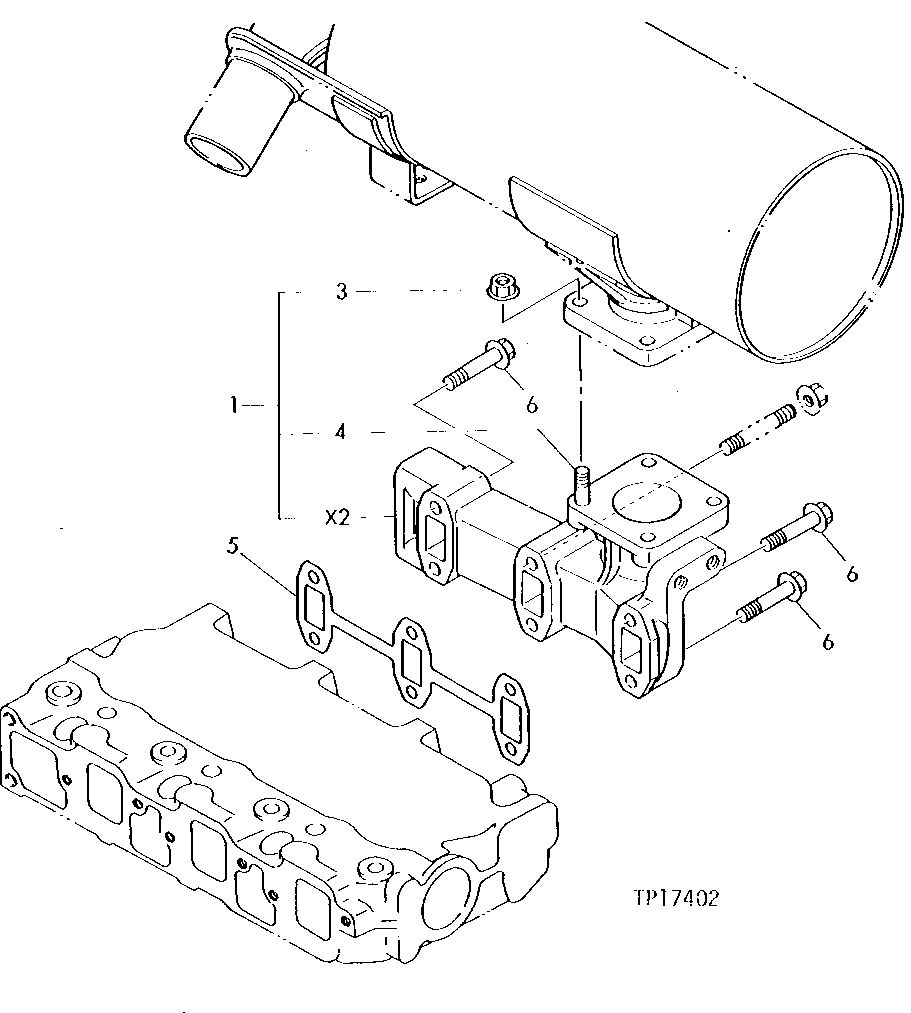 Схема запчастей John Deere 5 - 2 - ENGINE EXHAUST MANIFOLD 410 - ENGINE 4