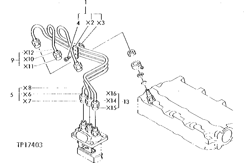 Схема запчастей John Deere 5 - 1 - FUEL INJECTION LINES 413 - ENGINE 4