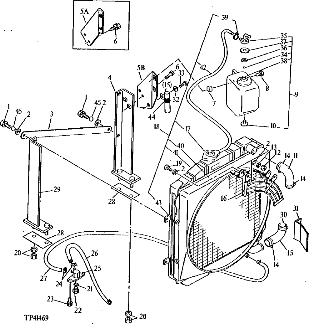 Схема запчастей John Deere 5 - 2 - RADIATOR, SHROUD, OVERFLOW TANK AND MOUNTING BRACKETS 510 - ENGINE AUXILIARY SYSTEM 5