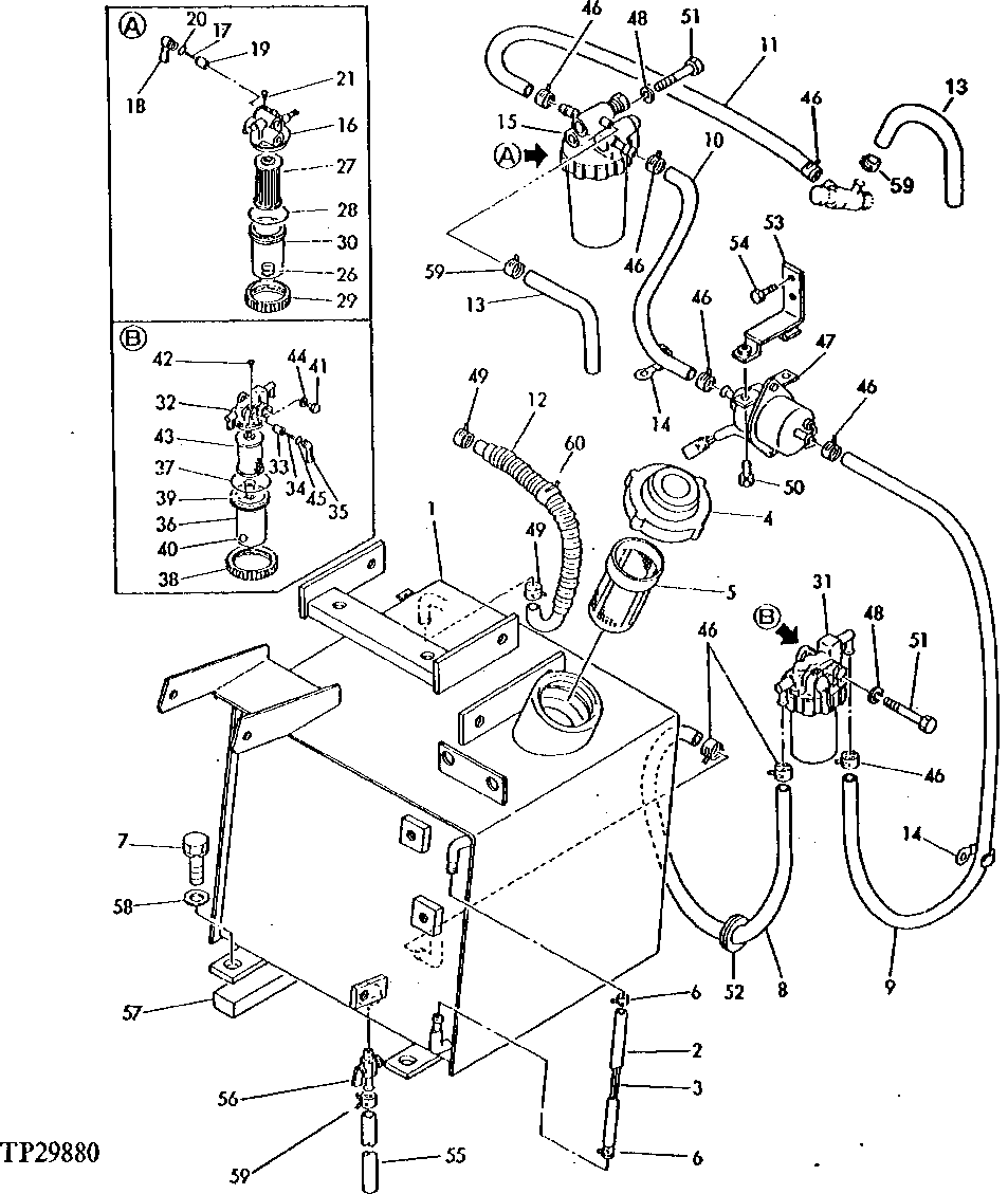 Схема запчастей John Deere 5 - 2 - FUEL TANK, FUEL FILTER, FUEL TRANSFER PUMP AND WATER SEPARATOR 560 - ENGINE AUXILIARY SYSTEM 5