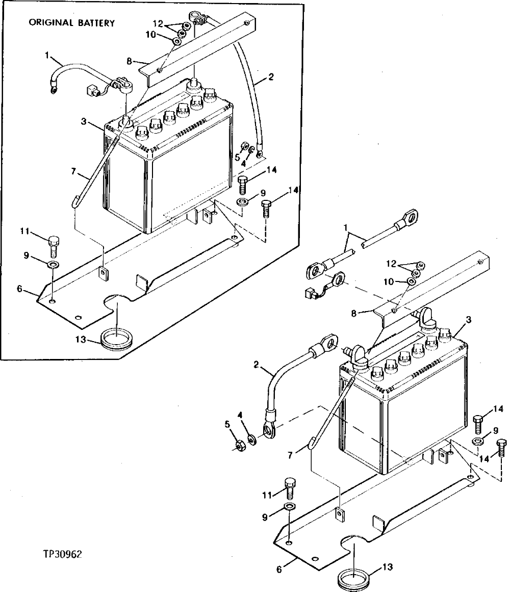 Схема запчастей John Deere 5 - 2 - BATTERY, BATTERY HOLDER AND BATTERY CABLE 1671 - ELECTRICAL SYSTEM 16