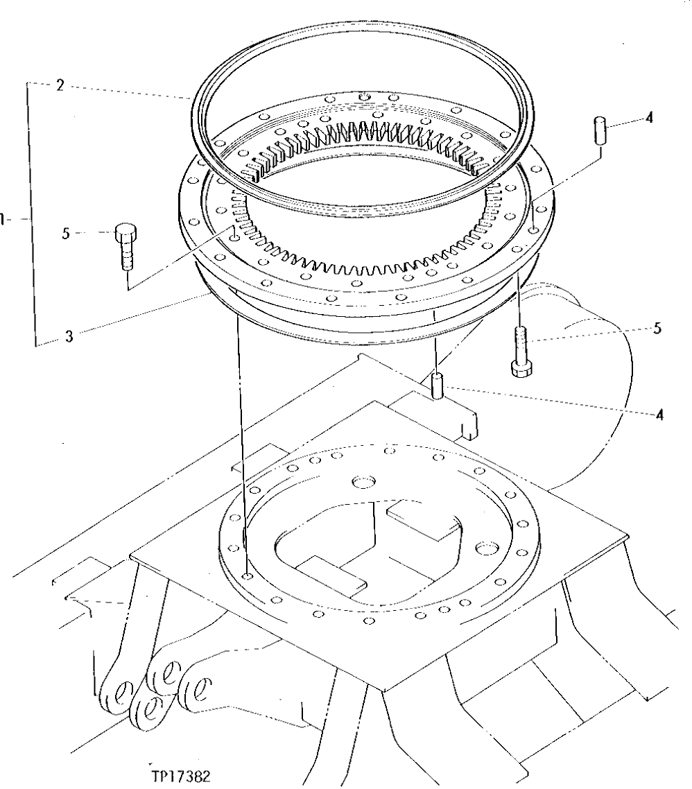 Схема запчастей John Deere 5 - 2 - SWING BEARING AND DRIVE GEAR 4350 - SWING, ROTATION OR PIVOTING SYSTEM 43