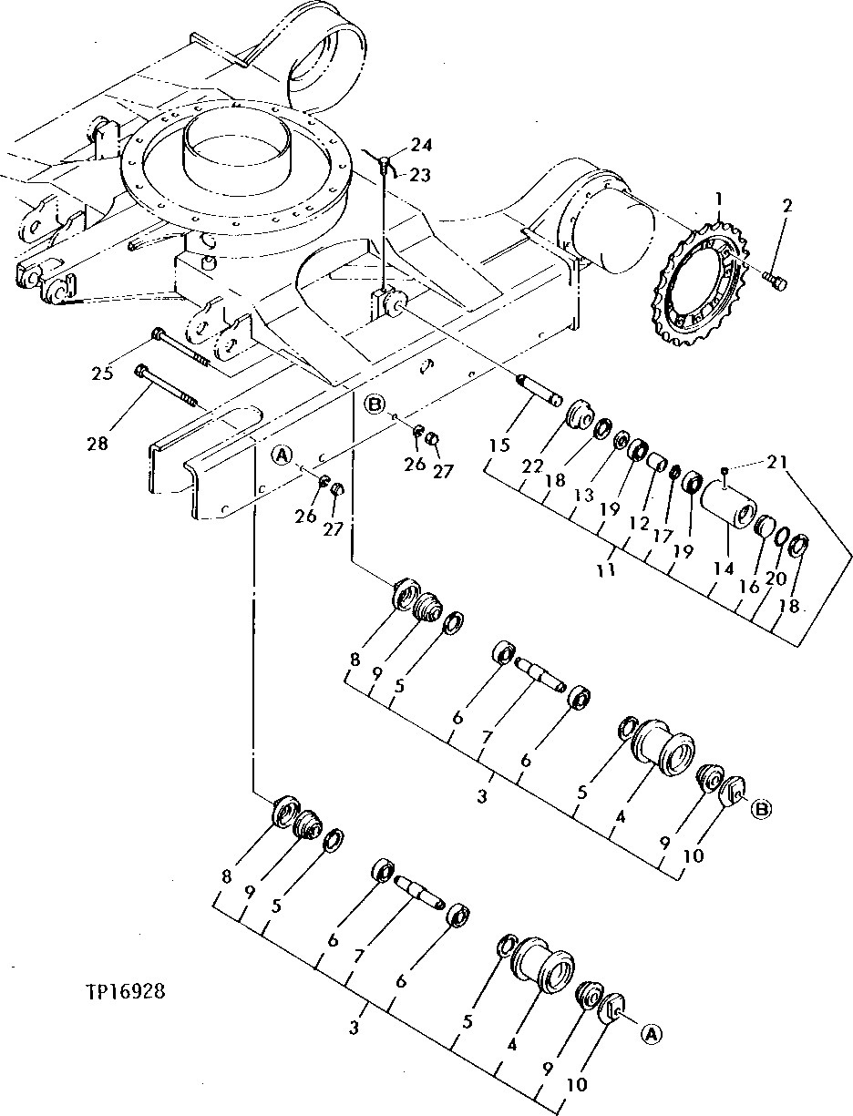 Схема запчастей John Deere 5 - 8 - ROLLERS AND DRIVE SPROCKET 130 - TRACKS 1