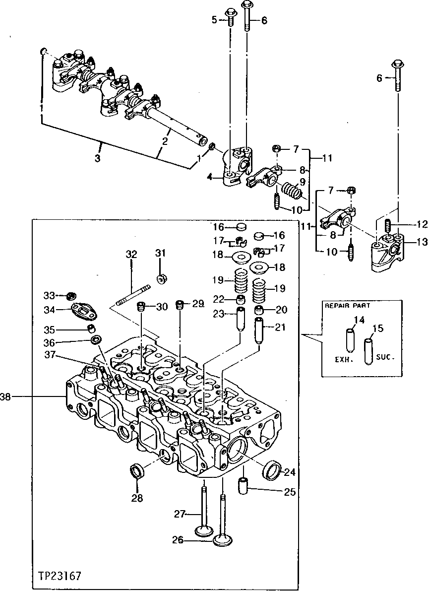 Схема запчастей John Deere 5 - 2 - ENGINE CYLINDER HEAD, ROCKER ARMS AND VALVES 409 - ENGINE 4