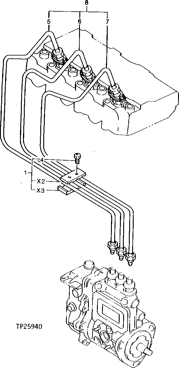 Схема запчастей John Deere 5 - 8 - FUEL INJECTION LINES 413 - ENGINE 4