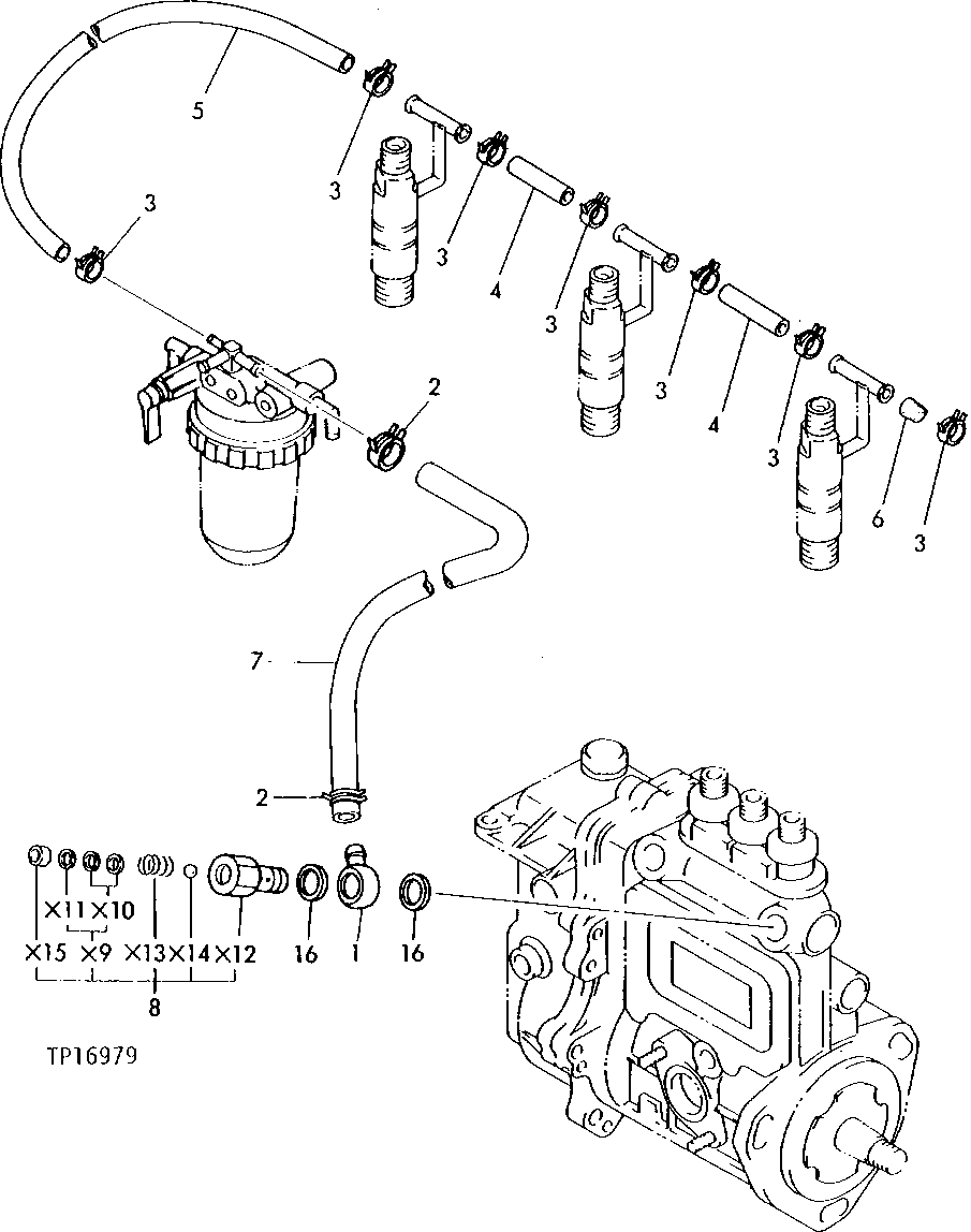 Схема запчастей John Deere 5 - 10 - FUEL INJECTION RETURN HOSE 413 - ENGINE 4