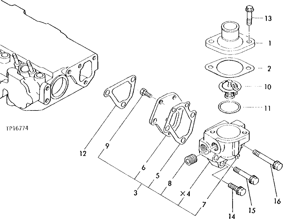 Схема запчастей John Deere 5 - 2 - ENGINE COOLANT THERMOSTAT 418 - ENGINE 4