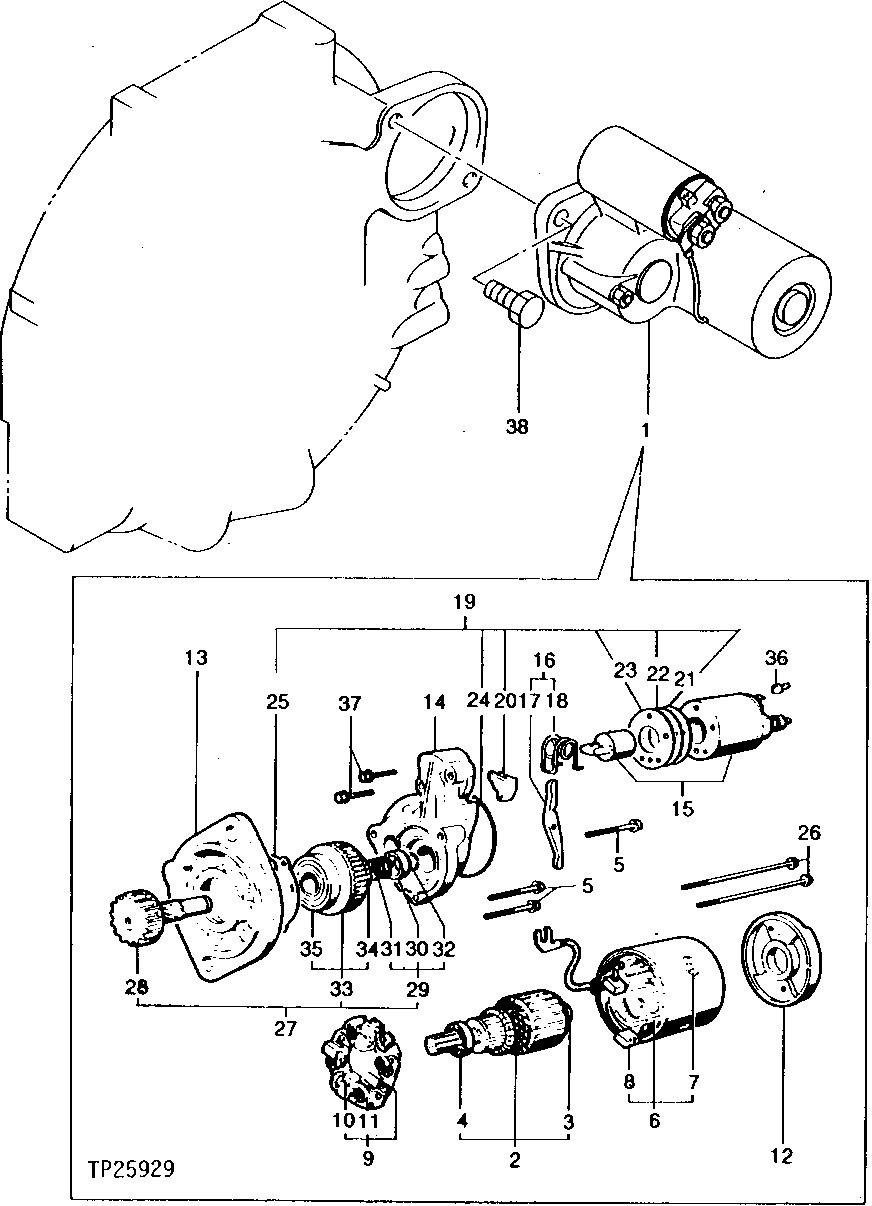 Схема запчастей John Deere 5 - 2 - STARTING MOTOR 422 - ENGINE 4