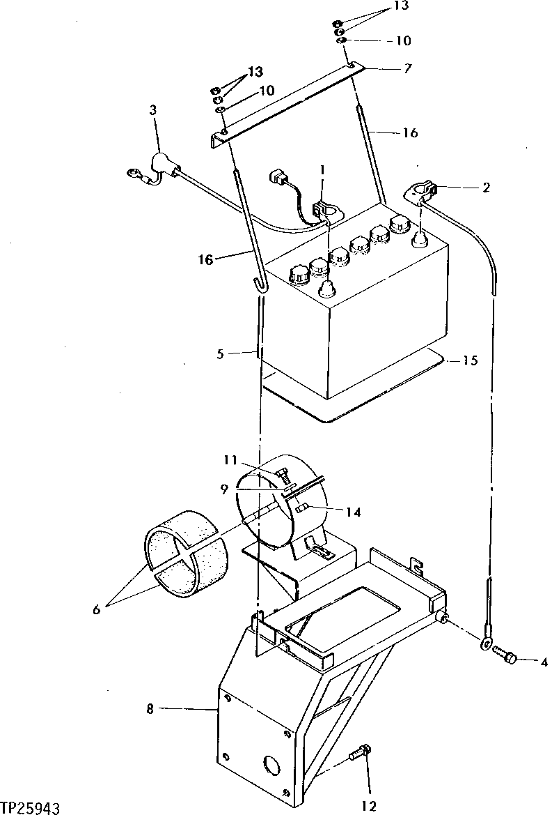 Схема запчастей John Deere 5 - 2 - BATTERY AND CABLES 1671 - ELECTRICAL SYSTEM 16