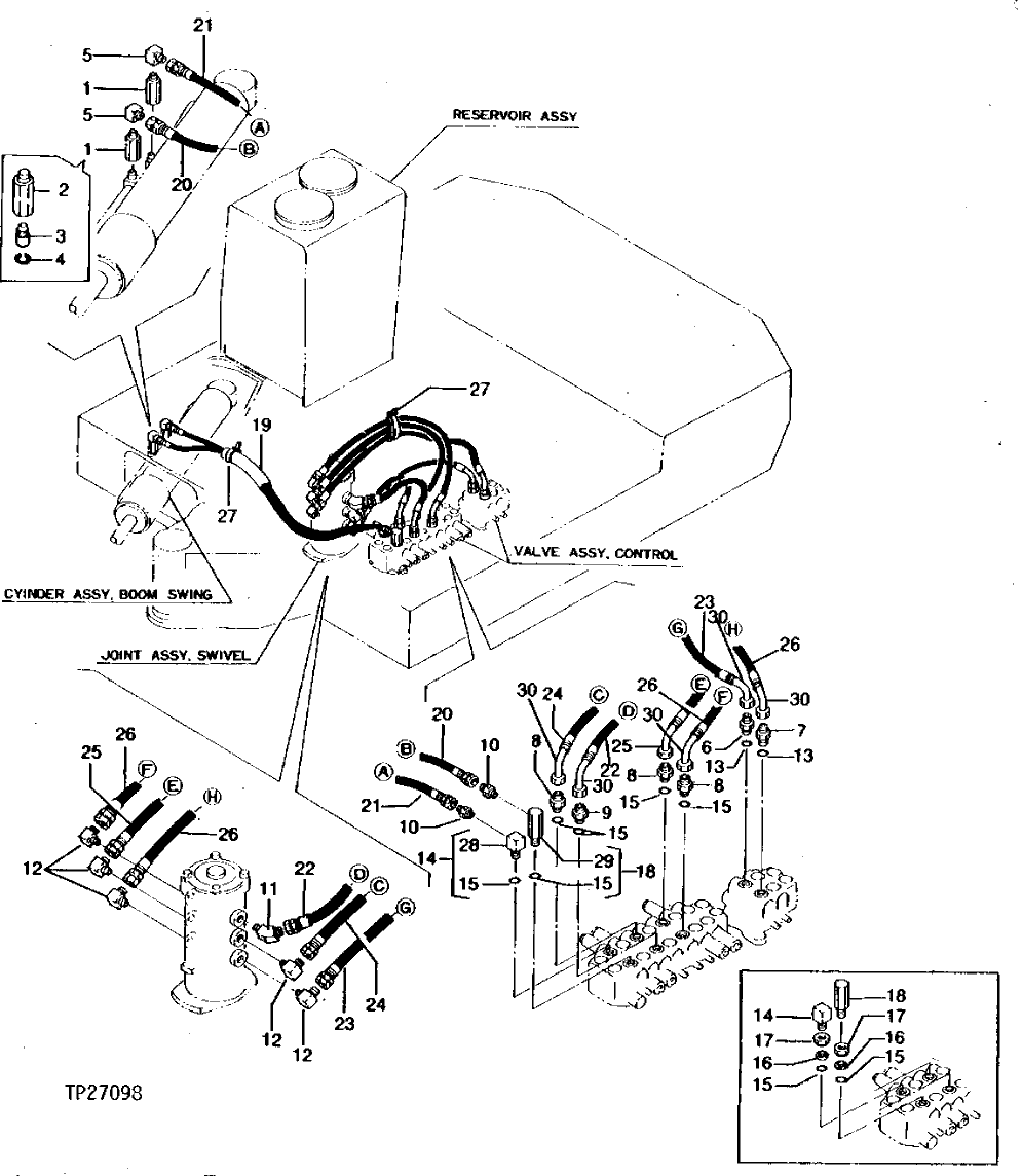 Схема запчастей John Deere 5 - 10 - HYDRAULIC SYSTEM SWIVEL LINES AND HOSES 2160 - MAIN HYDRAULIC SYSTEM 21